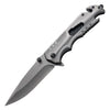 4-Function Portable Stainless Steel Survival Knife with sharp blade and ergonomic handle, ideal for outdoor tasks.