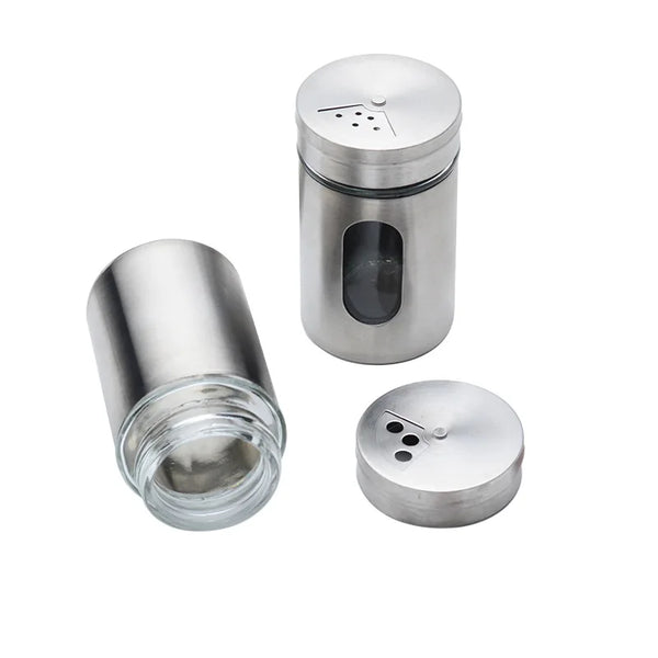 Stainless Steel Glass Spice Jar and Salt Pepper Shaker
