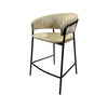 Upholstered Bar Stool with Curved Back and Black Metal Frame featuring channel-stitched backrest and powder-coated base.