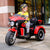 Child riding a 12V Plastic Powered Big Size Electric Motorbike in red color, showcasing outdoor play and stability on three wheels.