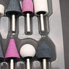 10Pcs Ceramic Abrasive Stone Mounted Grinding Set featuring various grinding stones and accessories.