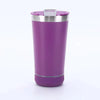 17oz Can Cooler Bluetooth Speaker Tumbler in vibrant purple color with stainless steel design.