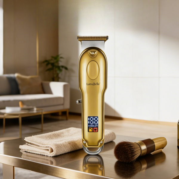 Professional Electric Hair Clipper in gold color, designed for precise at-home haircuts and grooming.