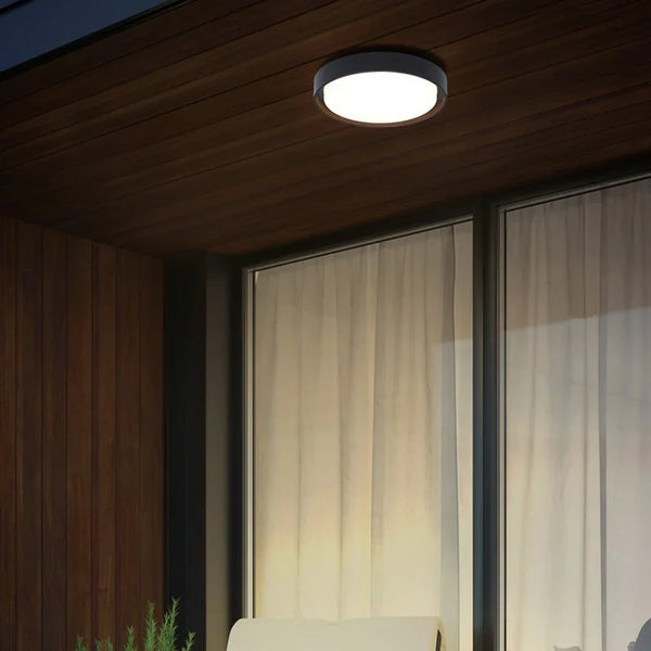 Waterproof Outdoor LED Corridor Ceiling Lamp illuminating a balcony with modern design.