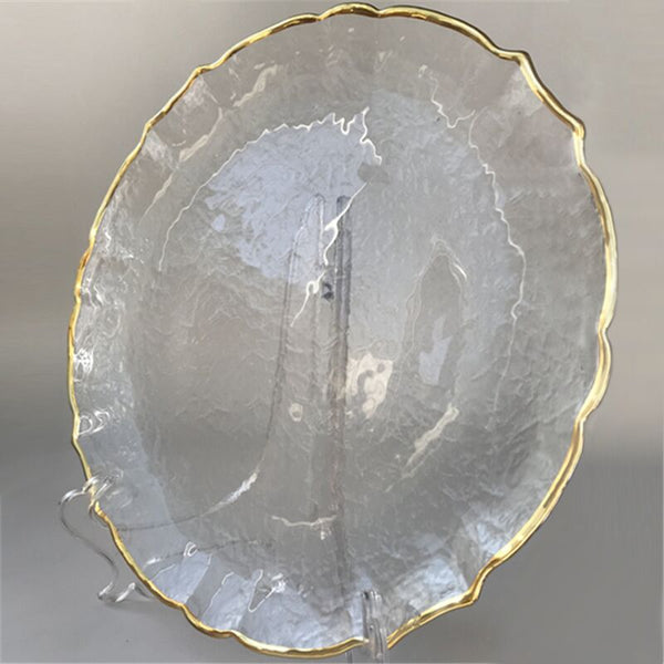 Gold Rimmed Flower Glass Charger Plate