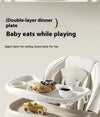 Adjustable Baby High Chair with Swing featuring a double-layer dinner plate for eating and playing.