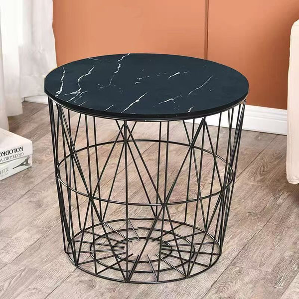 Modern MDF Veneer Dining Table with a stylish black marble top and geometric metal base, perfect for contemporary dining spaces.