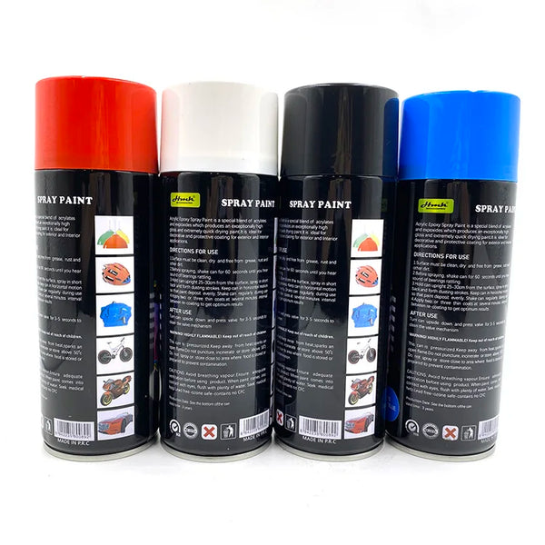 450ml Multi-Colour Car Spray Bottle in red, white, black, and blue with usage instructions on the back.