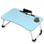 Dormitory Bed Folding Small Table with a blue surface and glass holder, perfect for small spaces.