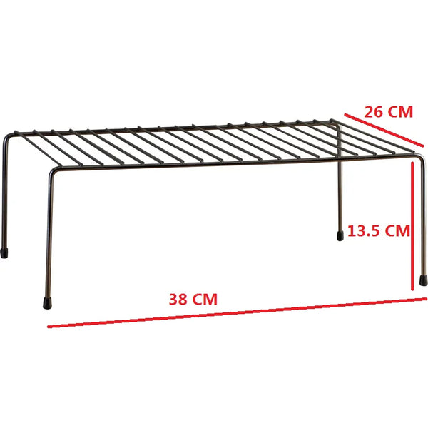 Single Layer Kitchen Metal Shelf Organizer for easy plate and spice jar storage, dimensions 38 CM x 26 CM x 13.5 CM.