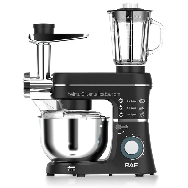 1400W Multifunction Stand Mixer with Meat Grinder in a sleek black design with blender attachment.
