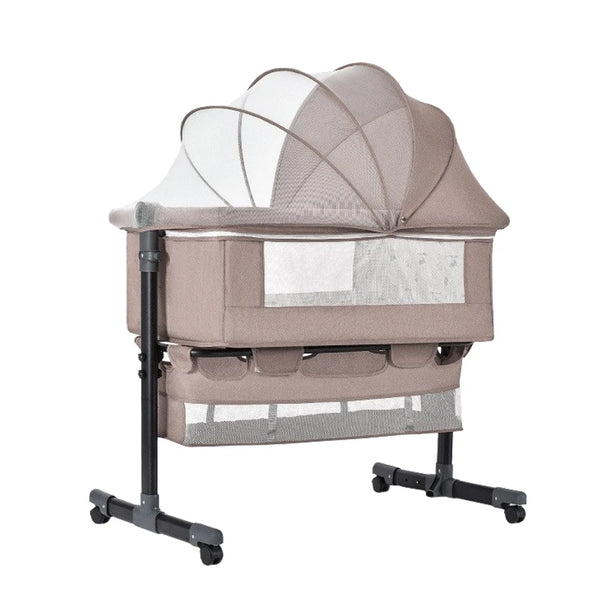 Adjustable Multifunction Baby Swing Bed Cradle with canopy and storage pockets for baby's comfort.