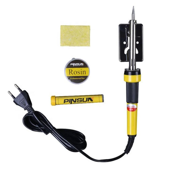 Soldering Iron Kit featuring a soldering iron, rosin, and cleaning sponge for electronics repairs and projects.