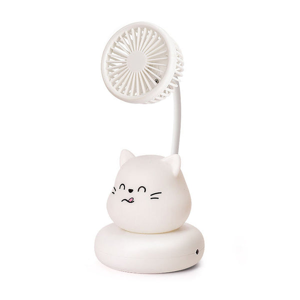 Mini USB Cooling Fan with Night Light in a cute cat design, great for desk illumination and airflow.