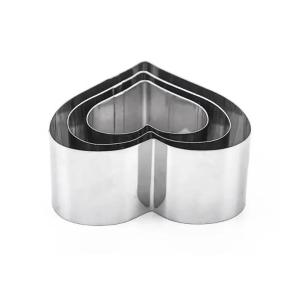 3 Piece Stainless Steel Heart Shape Cookie Cutter Set featuring three heart-shaped cutters for baking.
