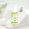 Shoe Deodorant Spray next to fresh white sneakers, designed to eliminate odors in footwear.