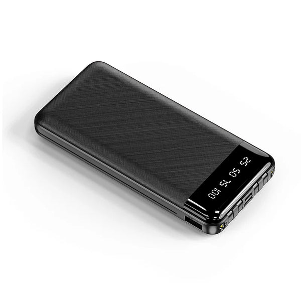 Digital Display Portable Power Bank with clear battery display on a sleek black exterior.