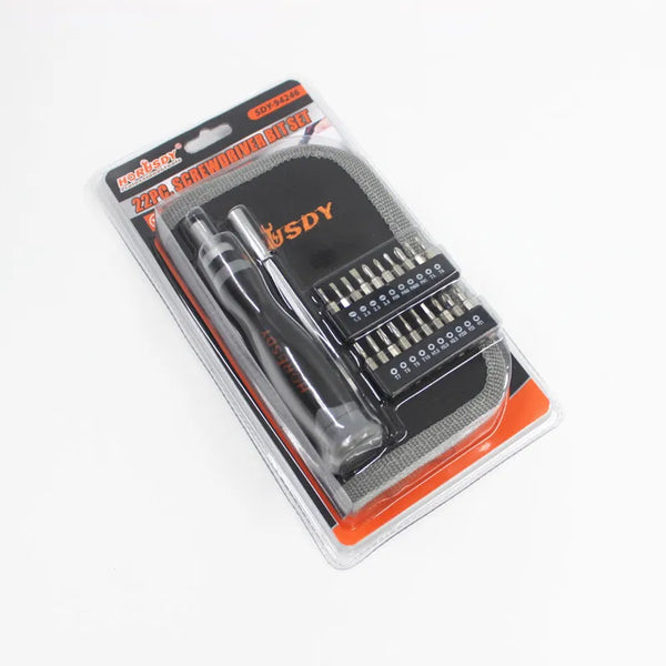 22 Piece Screwdriver Bit and Precision Set packaging with screwdriver and interchangeable bits.