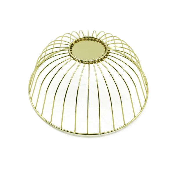 Metal Storage Rack in gold finish, featuring a modern, sleek design with a dome shape and open wire structure.
