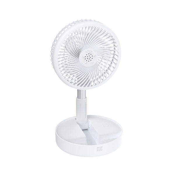 Portable Rechargeable USB Mini Folding Fan in white, compact design for home, office, or travel use.