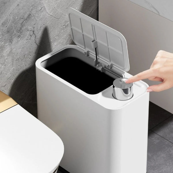 Covered Trash Can featuring a sleek design with lid, ideal for keeping waste contained and odor-free.