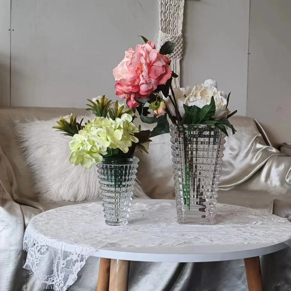 Textured Glass Vase with Beaded Geometric Pattern