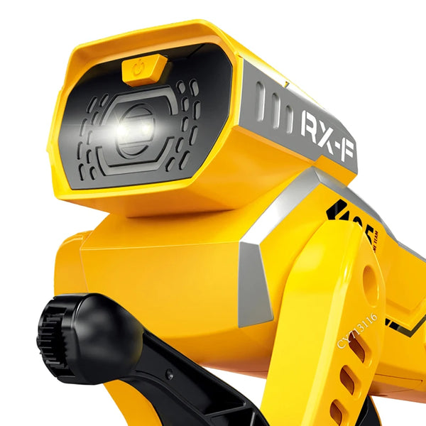 Close-up view of STEM Smart RC Robot Dog Toy featuring interactive movement and light effects.