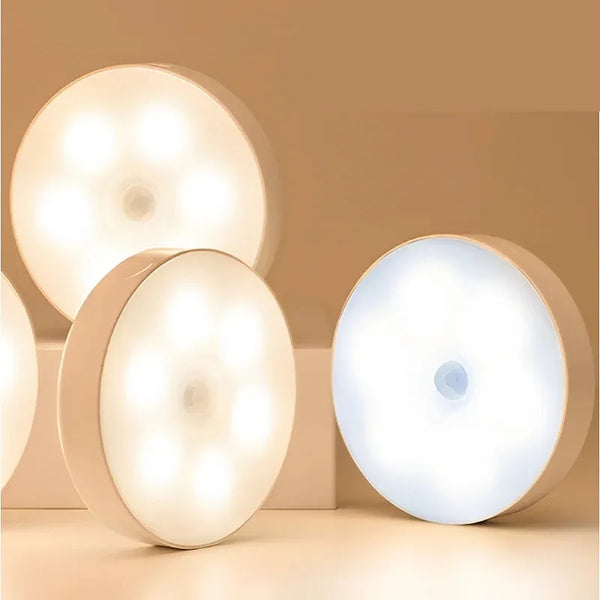 Rechargeable Motion Sensor LED Night Light with multiple bright LEDs, ideal for automatic illumination in any space.