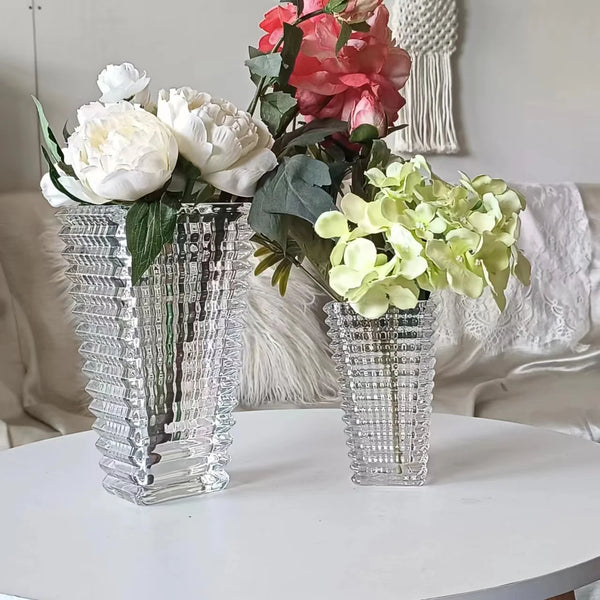 Textured Glass Vase with Beaded Geometric Pattern