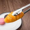 3-Piece 12-Inch Stainless Steel BBQ Tong Set holding a pastry on a plate with colorful macarons.