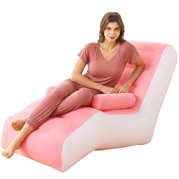 Inflatable Chaise Lounge Folding Lazy Floor Chair in pink, showcasing comfort and support for relaxation.