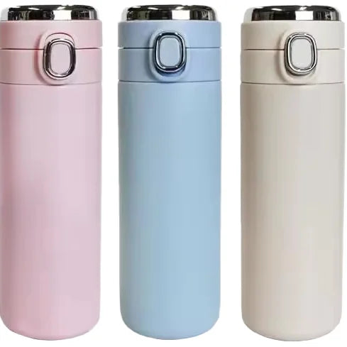500ml Smart LED Vacuum Insulated Stainless Steel Flask in pink, blue, and white colors.