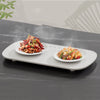 Portable Electric Food Warming Tray with steaming dishes of chicken and vegetables on a sleek surface.