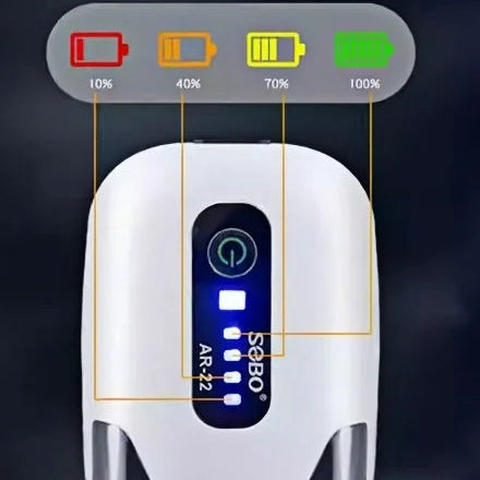 Portable Aquarium Oxygen Pump battery indicator showing charge levels at 10%, 40%, 70%, and 100% for monitoring power.