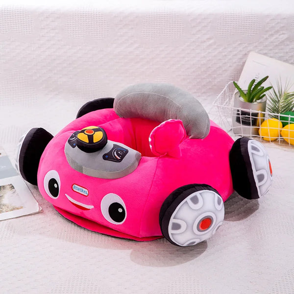 Kids Cartoon Car Stuffed Doll in bright pink, soft plush fabric, perfect for cuddling and playtime in nurseries.