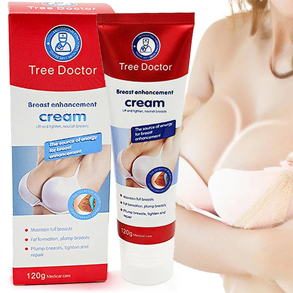 Tree Doctor Breast enhancement cream packaging for Advanced Breast Enhancement and Firming Cream promoting fuller shapes.