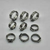 Stainless Steel Double Pipe Clamp set displaying various sizes for secure pipe and hose fastening.