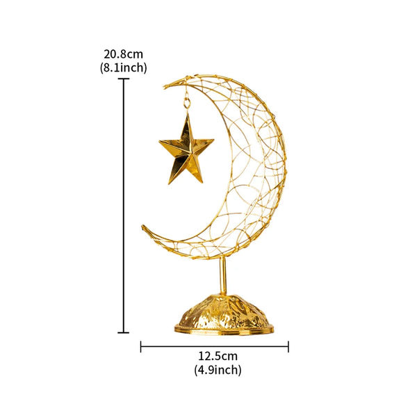 Moon and Star Ramadan Decor Set featuring a gold wire moon and hanging star, perfect for festive home decoration.
