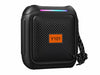 Portable Wireless Bluetooth Speaker in sleek black design with strap and vibrant LED light.