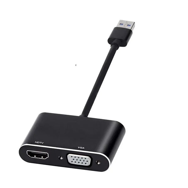 USB 3.0 to HDMI VGA Dual Output Adapter for dual monitors with HDMI and VGA outputs.
