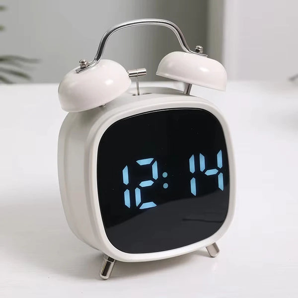 Digital Loud Bell Alarm Clock with Snooze showing time 12:14 on a modern display with classic bells