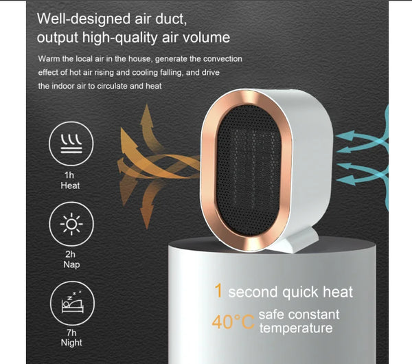 Portable PTC Electric Fan Heater with well-designed air duct for high-quality air volume and efficient heating.