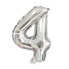 16-Inch Number Aluminum Film Balloon in the shape of number 4, shiny silver finish for celebrations.
