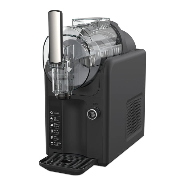 Professional Countertop Slushy Maker Electric Ice Machine in sleek black design with user controls.