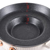 Uniform Heat Electrical Hot Pot and BBQ Grill Pan interior view showing non-stick surface and measurement indicators.