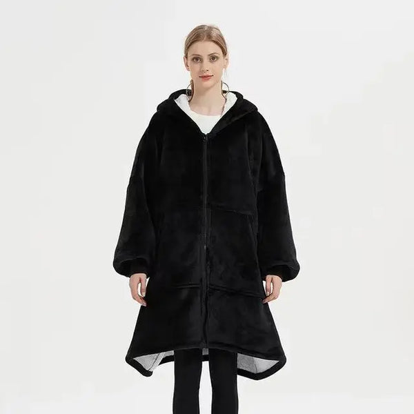 Oversized Sherpa Wearable Hoodie Blanket in black, featuring a cozy, plush design and oversized fit perfect for warmth.