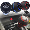 Universal 5-Speed Leather Gear Shift Knob variations displayed with manual transmission shifters.
