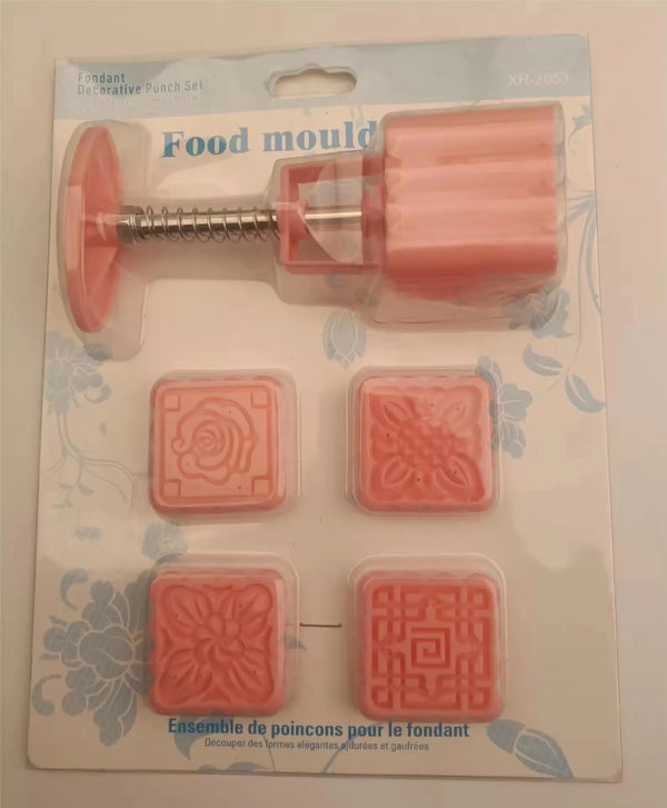 Hand Press Mooncake & Pastry Mold Set with molds for creating decorative designs in pastries and mooncakes.