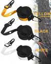Three colors of the Portable Retractable Clothes Drying Line: Yellow, Black, and White, displayed on a tree.