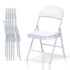 Set of Portable Padded Leather Folding Chairs stacked for easy storage and transport, featuring a sleek white design.